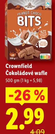 Crownfield čokoládové wafle Peanut-Choco Bits