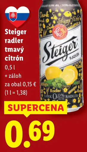 Steiger radler tmavý citrón plechovka