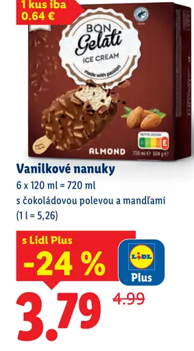 Bon Gelati vanilkové nanuky s čokoládovou polevou a mandľami