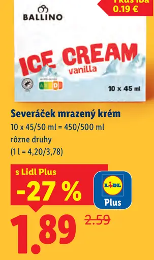Ballino Severáček mrazený krém vanilka rôzne druhy
