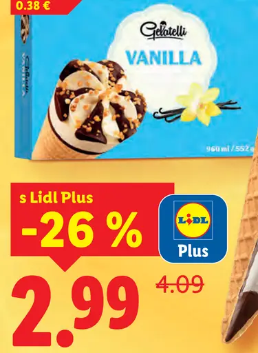 Gelatelli vanilková zmrzlina v kornútiku