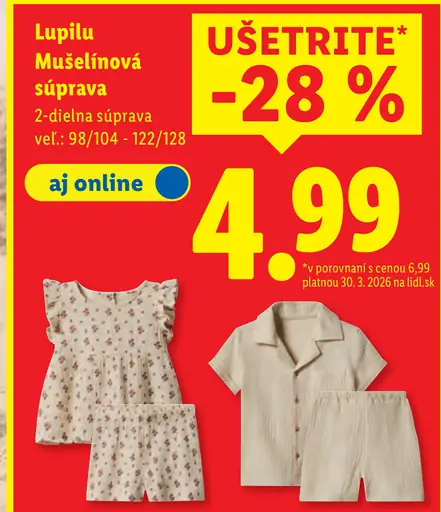 Lupilu mušelínová súprava, 2-dielna súprava