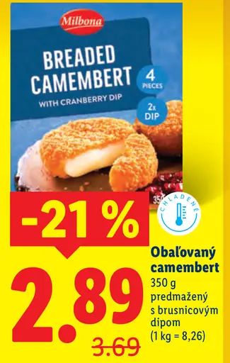 Milbona obaľovaný camembert s brusnicovým dipom
