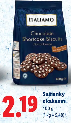 Italiamo Chocolate Shortcake Biscuits sušienky s kakaom