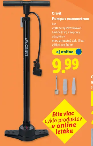 Crivit pumpa na bicykel s manometrom