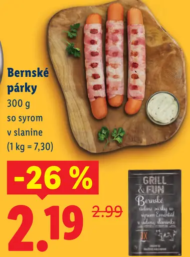 Grill & Fun Bernské párky so syrom v slanine