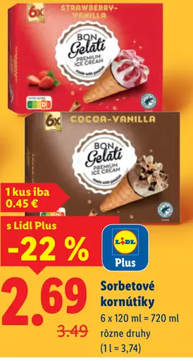 Bon Gelati Sorbetové kornútiky