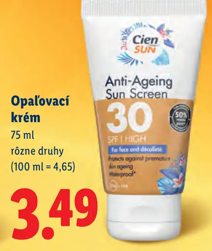 Cien Sun opaľovací krém SPF 30 Anti-Ageing Sun Screen