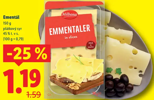 Milbona Ementál plátkový syr