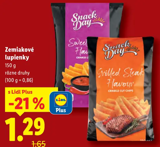 Snack Day Zemiakové lupienky rôzne druhy