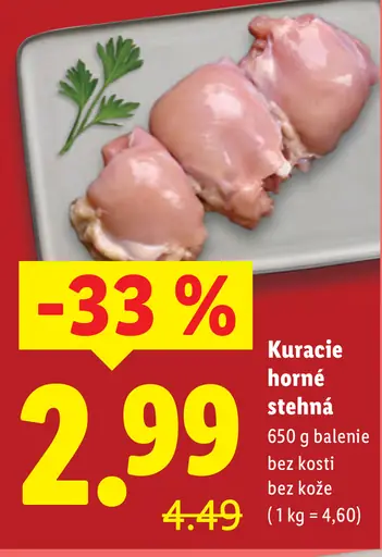 Kuracie horné stehná bez kosti bez kože čerstvé