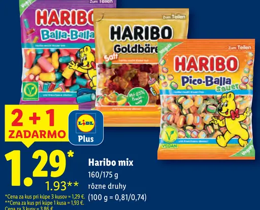 Haribo mix želatínové cukríky rôzne druhy