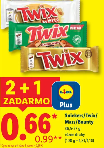 Snickers/Mars/Bounty/Twix čokoládové tyčinky rôzne druhy