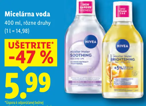 Nivea micelárna voda rôzne druhy