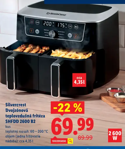 Silvercrest Dvojzónová teplovzdušná fritéza SHFDD 2600 B2