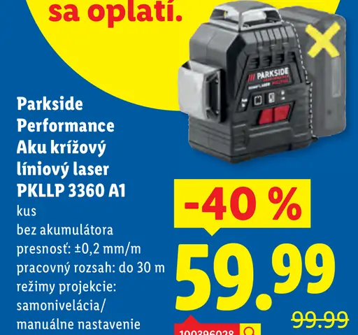 Parkside Performance aku krížový líniový laser PKLLP 3360 A1