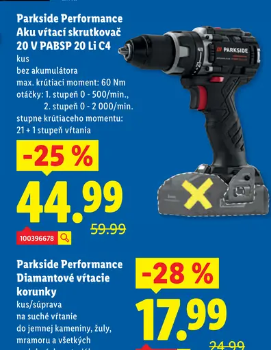 Parkside Performance Aku vŕtací skrutkovač PABSP 20-Li C4