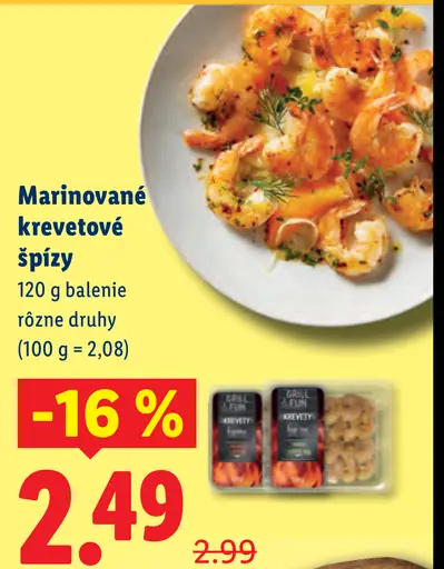 Marinované krevetové špízy rôzne druhy