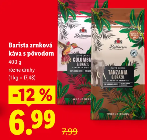 Bellarom Barista zrnková káva s pôvodom Colombia & Brazil / Tanzania & Brazil