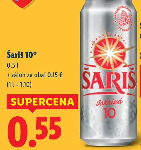 Šariš Svetlé pivo plechovka