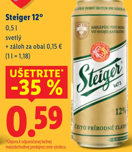 Steiger svetlé pivo 12° plechovka