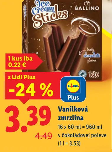 Ballino Vanilková zmrzlina v čokoládovej poleve