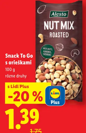 Alesto Snack To Go s orieškami rôzne druhy