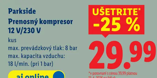 Parkside prenosný kompresor 12 V/230 V