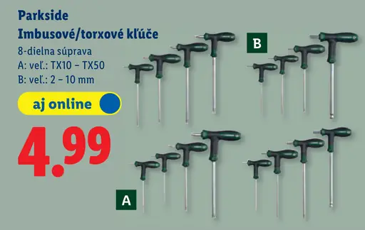 Parkside imbusové a torxové kľúče súprava