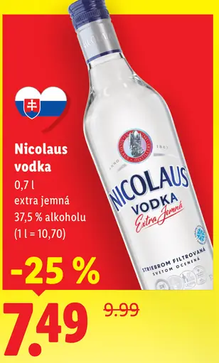 Nicolaus vodka extra jemná 37,5 % alkoholu