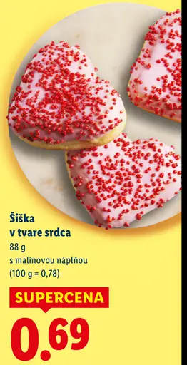 Šiška v tvare srdca s malinovou náplňou