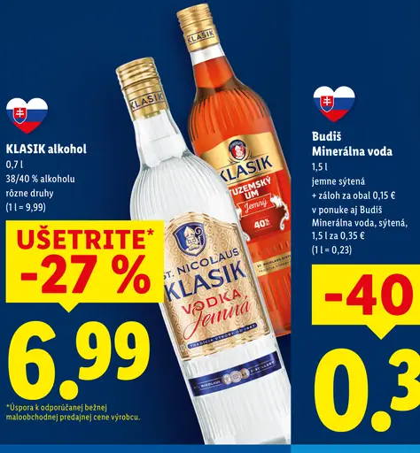 Klasik alkohol vodka jemná alebo Tuzemský jemný