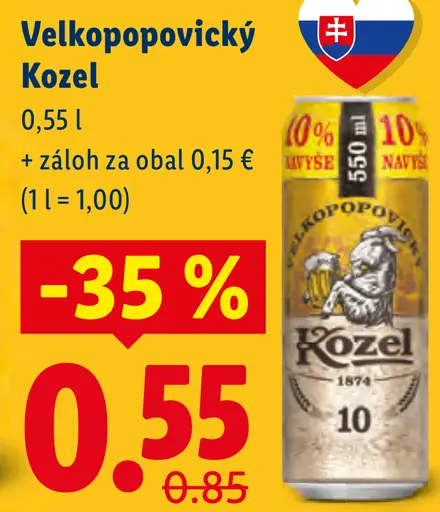 Velkopopovický Kozel pivo plechovka