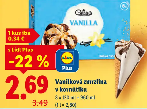 Gelatelli vanilková zmrzlina v kornútiku