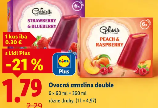 Gelatelli Ovocná zmrzlina double Strawberry & Blueberry / Peach & Raspberry