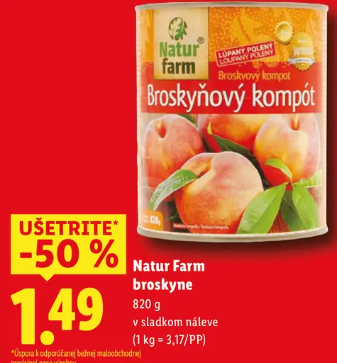 Natur Farm broskyňový kompót v sladkom náleve