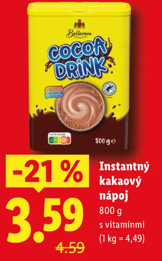 Instantný kakaový nápoj Cocoa Drink s vitamínmi