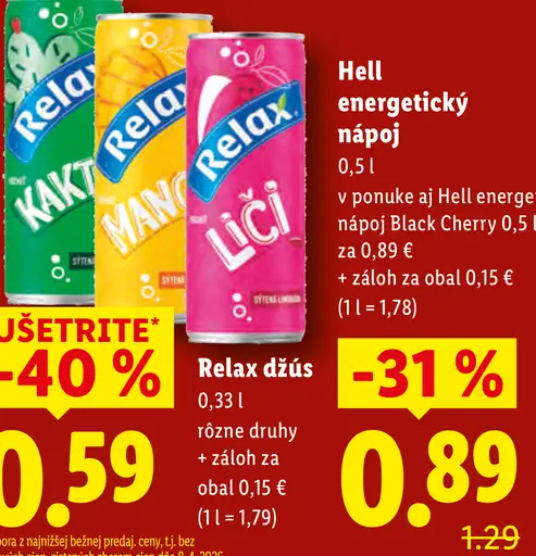 Relax džús rôzne druhy