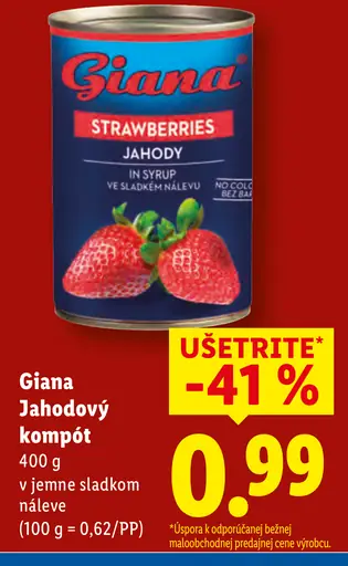 Giana Jahodový kompót v jemne sladkom náleve