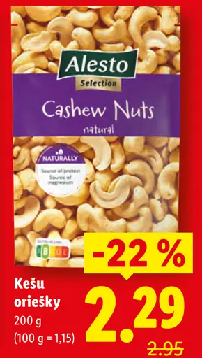 Alesto Cashew Nuts natural kešu oriešky