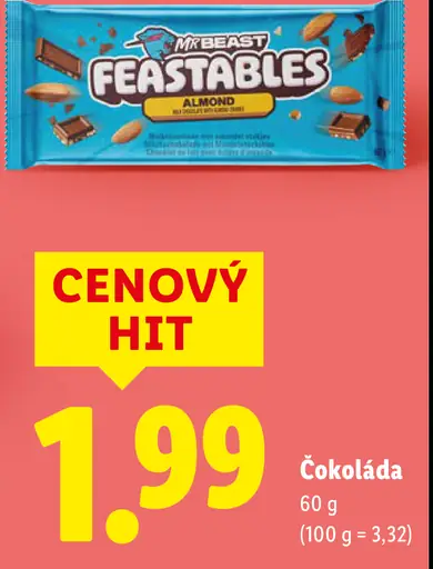 MrBeast Feastables Almond čokoláda