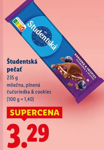 Študentská pečať mliečna, plnená čučoriedka & cookies