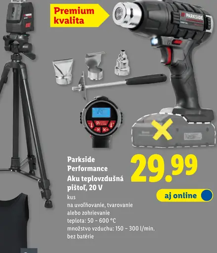 Parkside Performance aku teplovzdušná pištoľ, 20 V