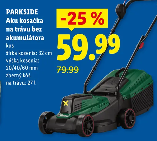 Parkside aku kosačka na trávu bez akumulátora