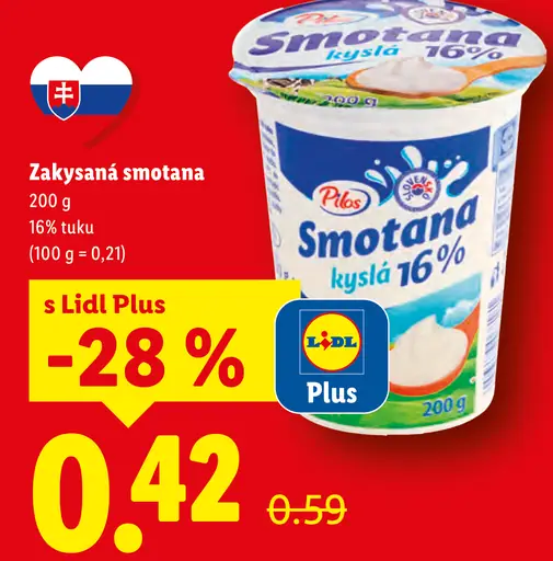 Pilos zakysaná smotana 16% tuku