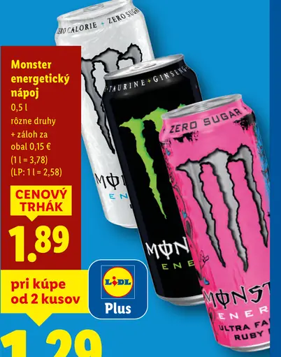 Monster energetický nápoj rôzne druhy