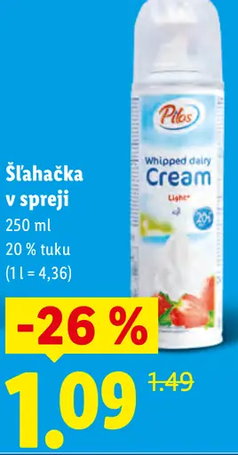 Pilos šľahačka v spreji 20 % tuku