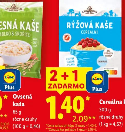 Crownfield ovsená kaša rôzne druhy