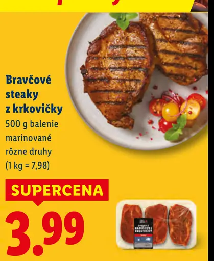 Bravčové steaky z krkovičky marinované rôzne druhy