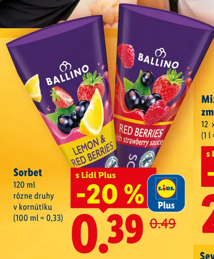 Ballino sorbet rôzne druhy v kornútiku